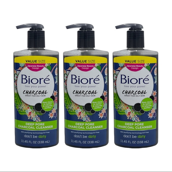 3 Pack Biore Deep Pore Charcoal Cleanser 11.45 oz Oil Free Purifies - Picture 1 of 6